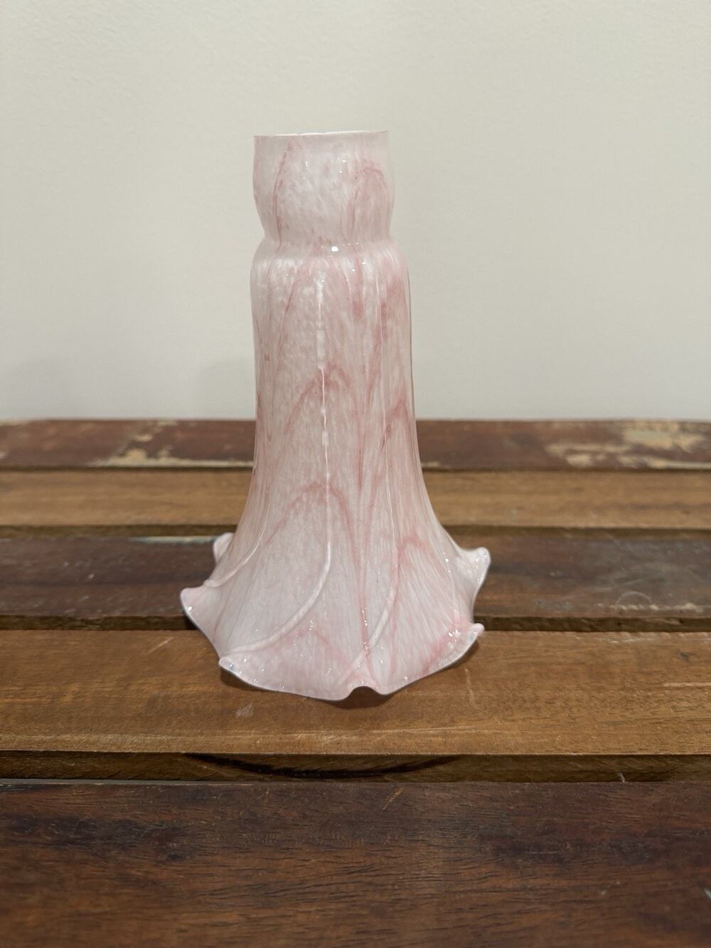 Vintage Pink Swirl Glass Tulip Lamp Shade Ruffled Fluted Replacement Shade